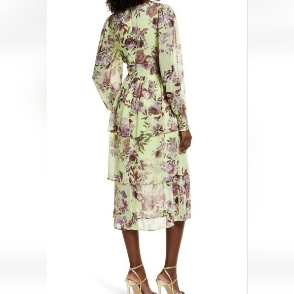 FOURTEENTH PLACE Ella Long Sleeve Chiffon Tiered Maxi dress in yellow bouquet XL - Picture 2 of 16